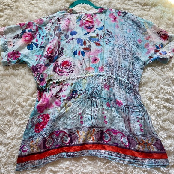 Johnny Was Oversized Flowy Tunic Watercolor Floral Silk Boho Chic Artsy Medium - Picture 3 of 8